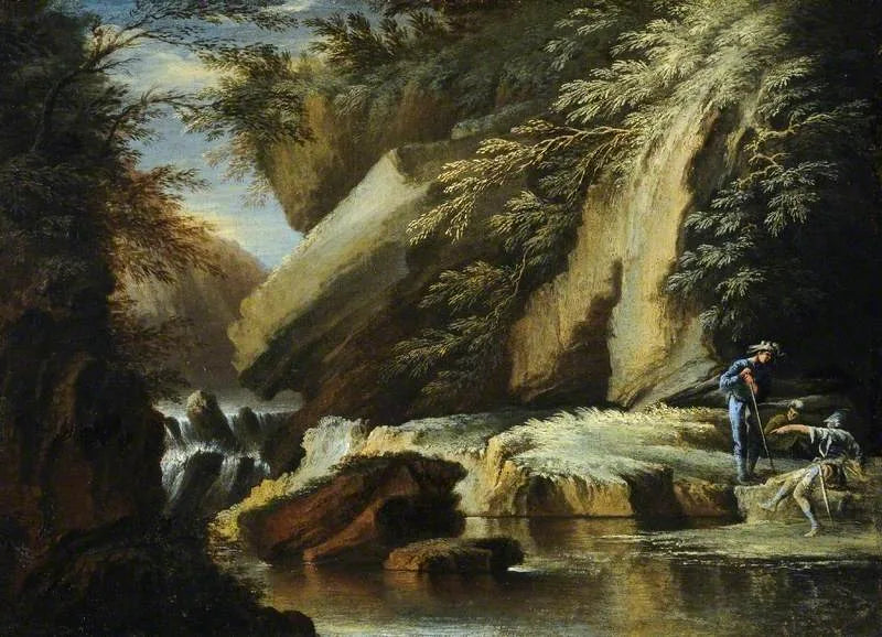 Personnages près d'un torrent de montagne - Salvator Rosa image 1 reproduction réalisée par Alpha Reproduction