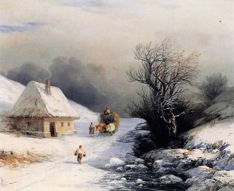 Kleine russische Ochsenkarren im Winter - Ivan Aïvazovski