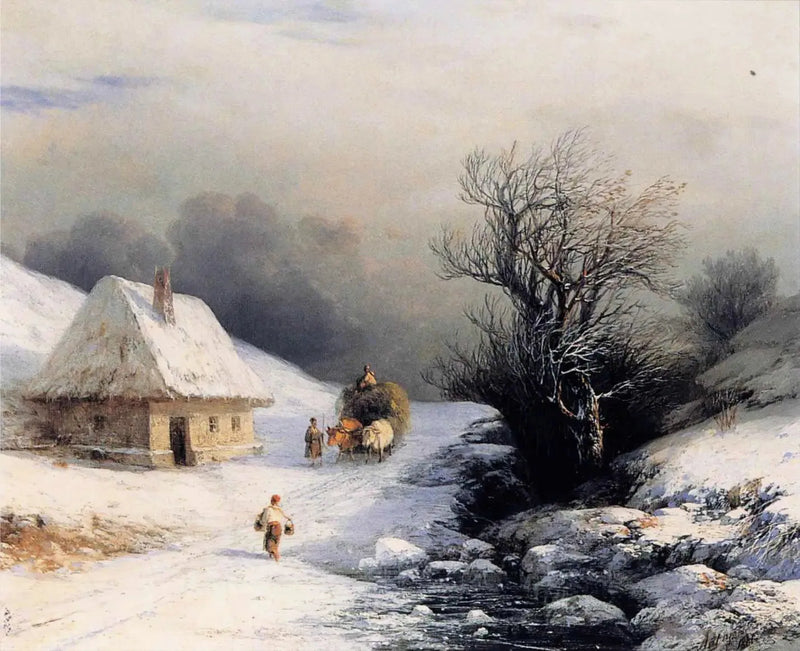 Kleine russische Ochsenkarren im Winter - Ivan Aïvazovski
