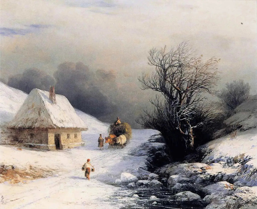 Kleine russische Ochsenkarren im Winter - Ivan Aïvazovski