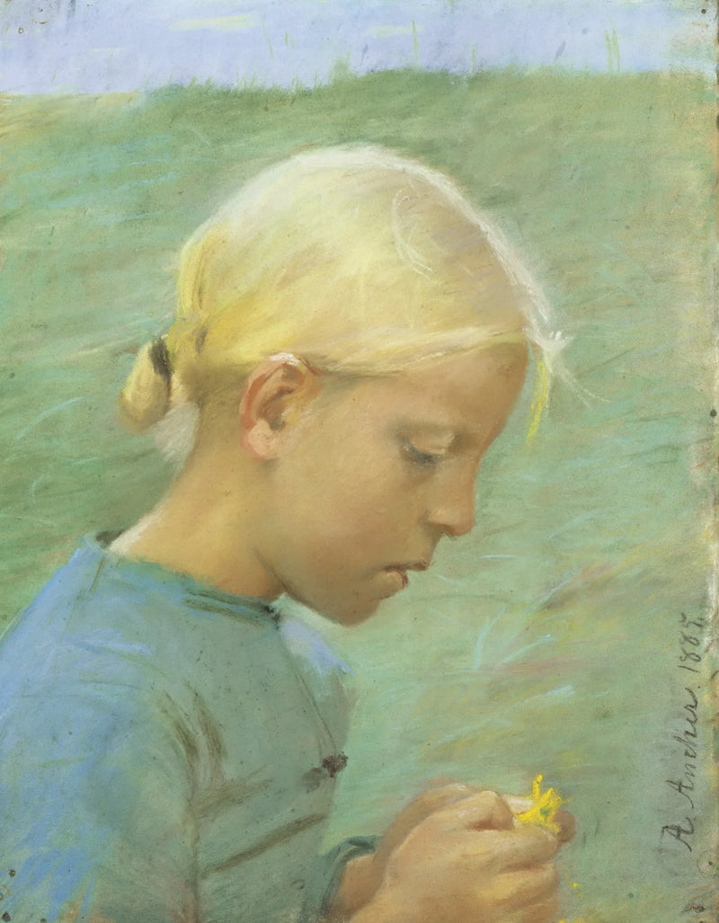 Kleines Mädchen mit einer Blume - Anna Ancher