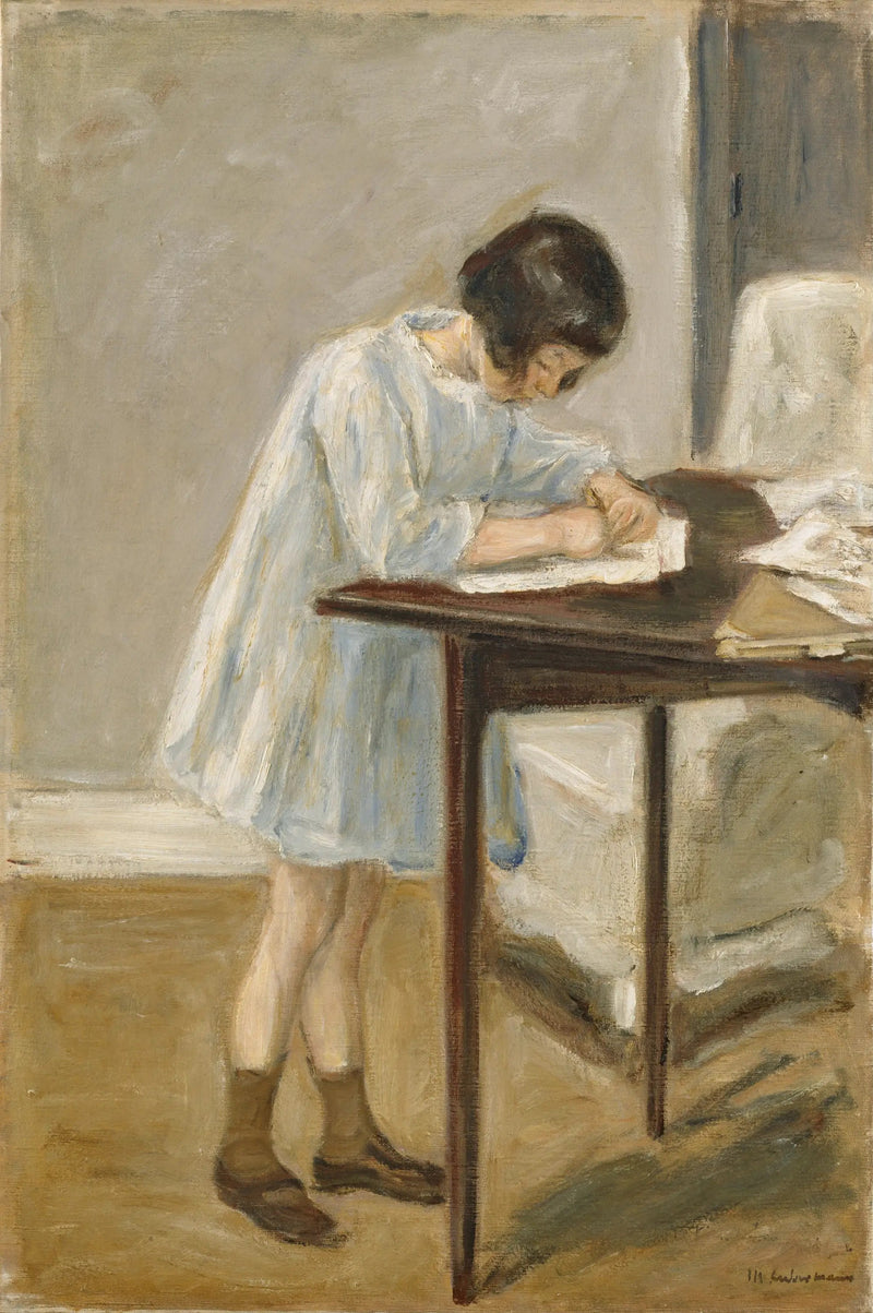 Enkelin (stehendes Mädchen beim Schreiben) - Max Liebermann