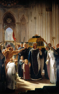 Philippe III apportant à Saint-Denis les reliques de Saint Louis, son père - Pierre-Narcisse Guérin image 1 reproduction de peinture à l’huile