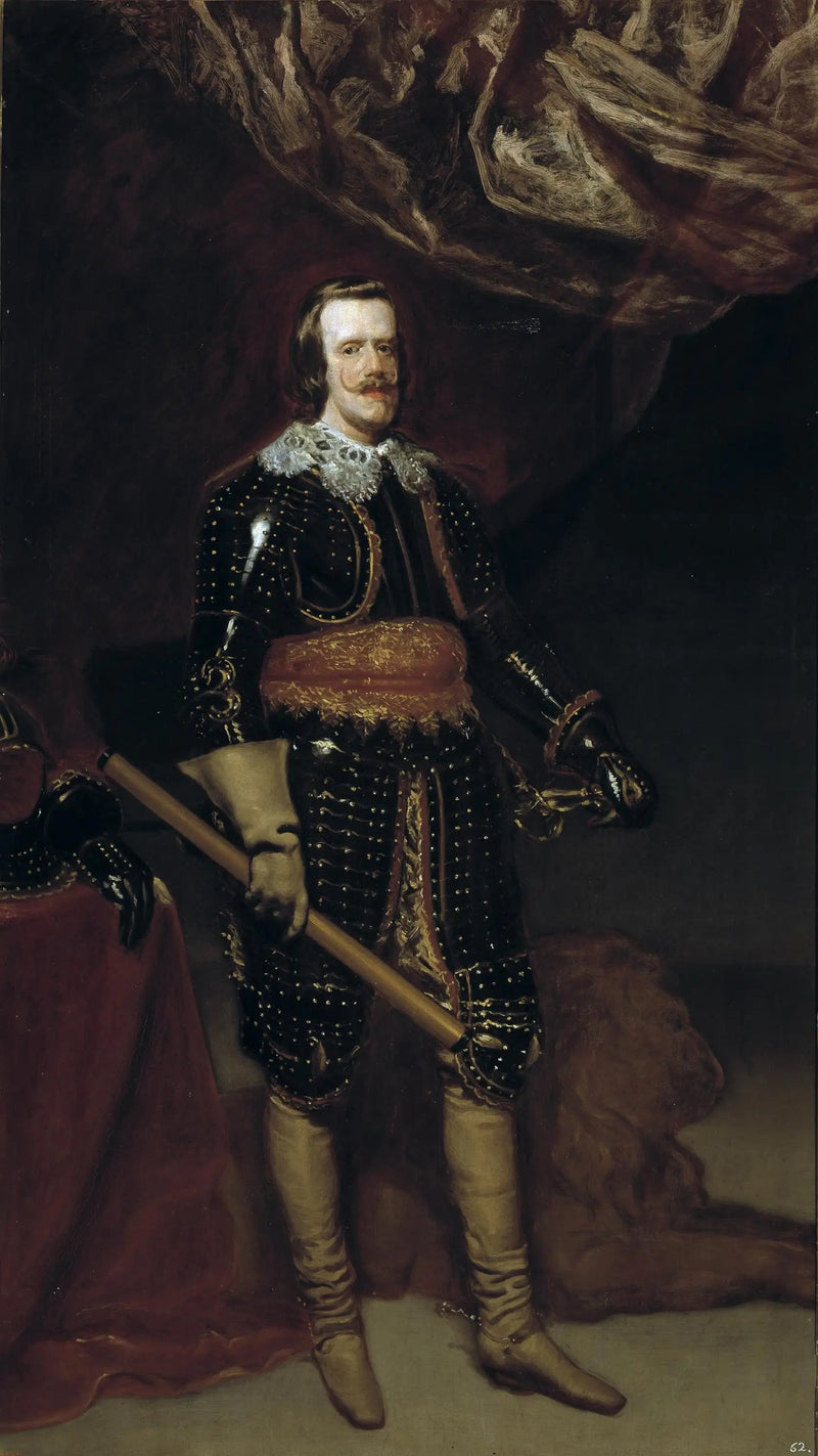 Philippe IV in Rüstung, mit einem Löwen zu seinen Füßen - Diego Velázquez
