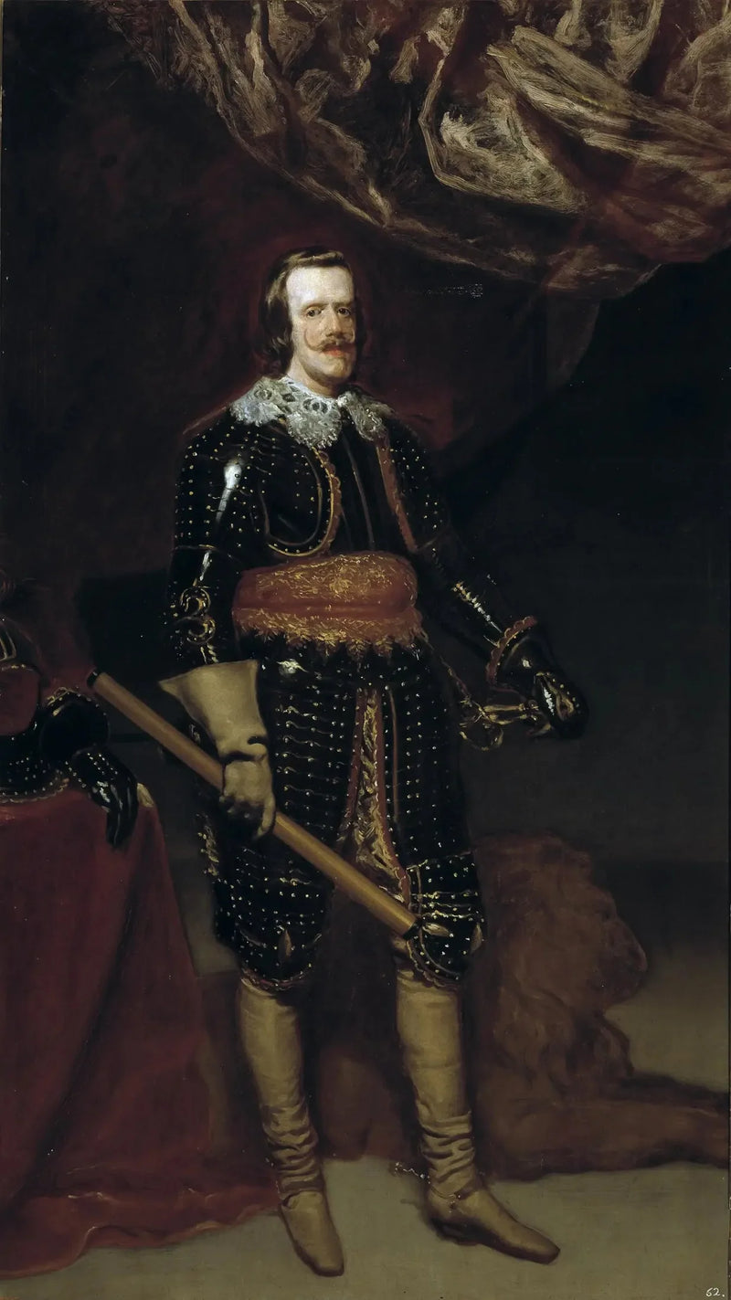 Philippe IV in Rüstung, mit einem Löwen zu seinen Füßen - Diego Velázquez