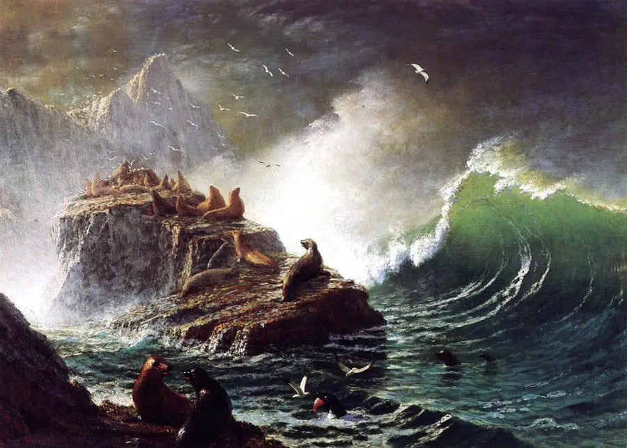 Seelöwen auf den Felsen, Farallon-Inseln - Albert Bierstadt