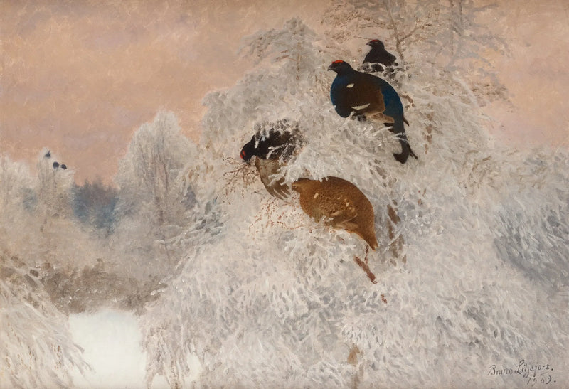 Winterfoto mit Birkhuhn - Bruno Liljefors