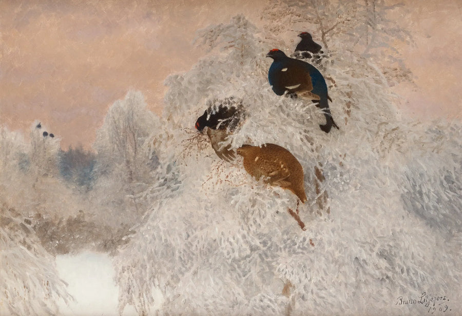Winterfoto mit Birkhuhn - Bruno Liljefors