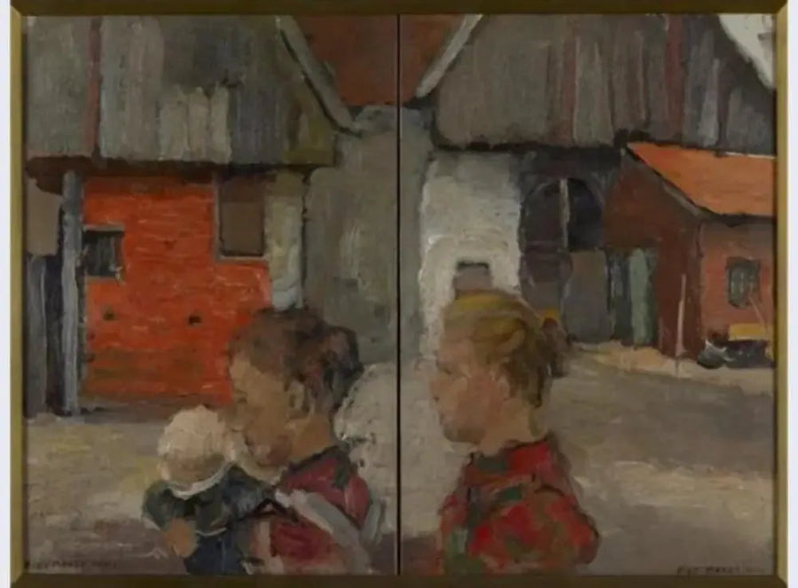 Giebel von landwirtschaftlichen Gebäuden mit Figuren - Piet Mondrian