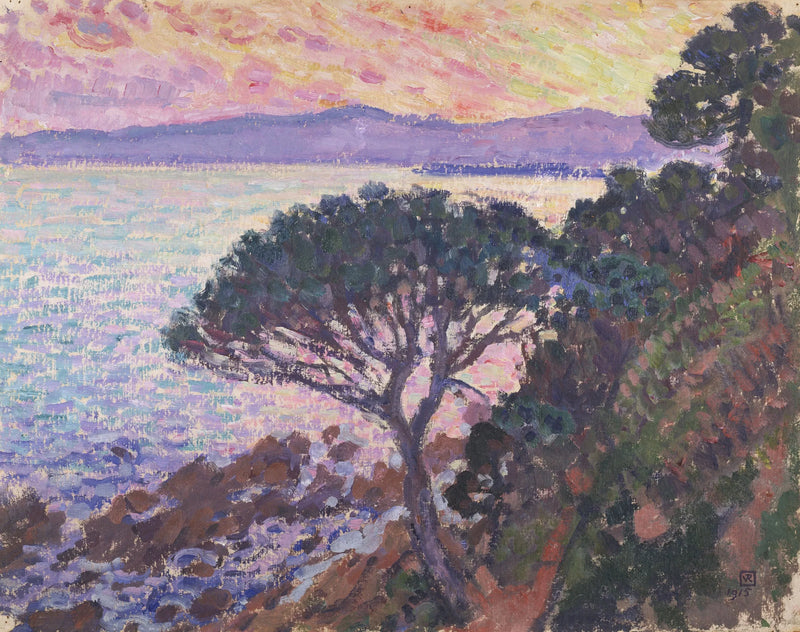Sonnenschirm mit Ständer am Meer - Théo van Rysselberghe