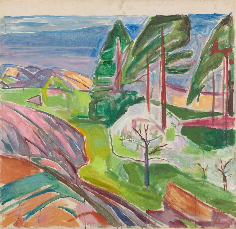 Pins und blühende Obstbäume - Edvard Munch