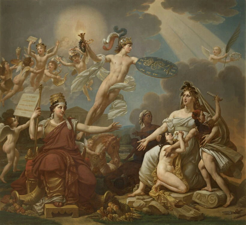 Plafond : Le Génie de la France anime les Arts, protège l'Humanité. Voussures : enfants tenant l'écu royal, ou portant des guirlandes et des couronnes de laurier. - Antoine-Jean Baron Gros
