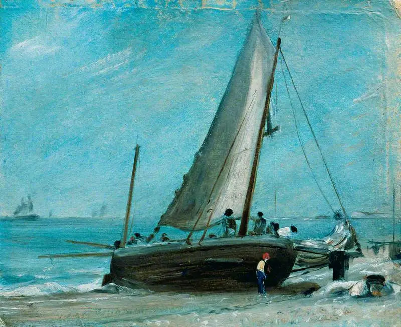 Brighton Strand, mit Fischerboot und Besatzung - John Constable