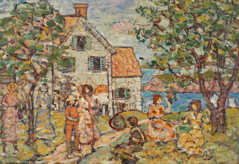 Strand und zwei Häuser - Maurice Prendergast
