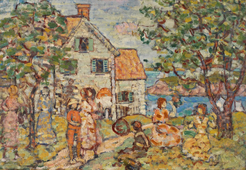 Strand und zwei Häuser - Maurice Prendergast