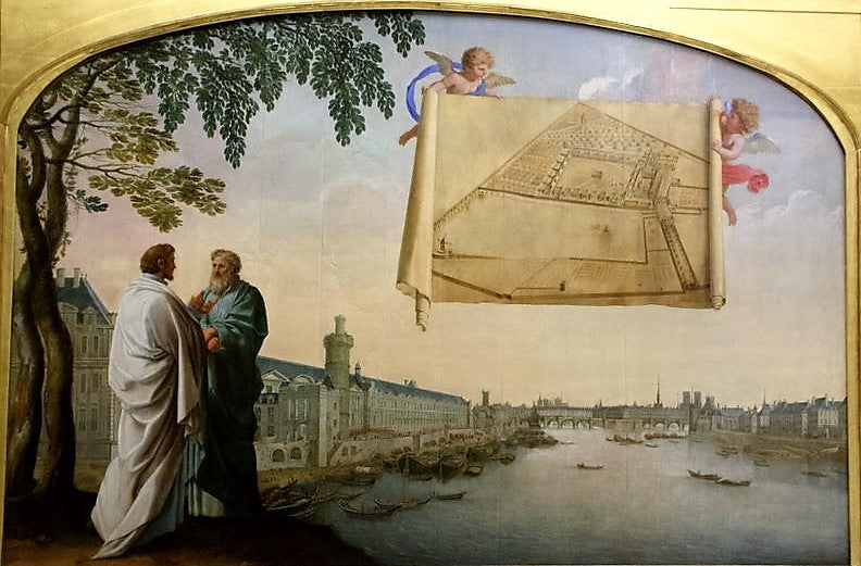 Plan der Chartreuse von Paris getragen von zwei Engeln - Eustache Le Sueur