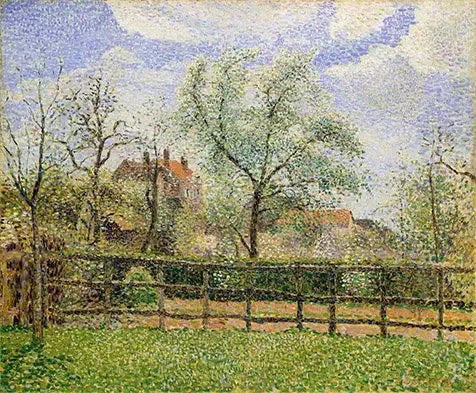 Blühende Birnbäume in Eragny, Morgen - Camille Pissarro