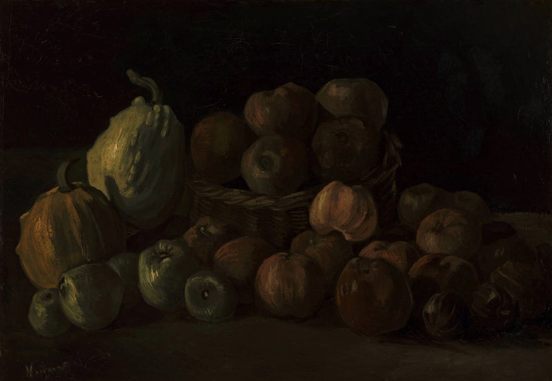 Stillleben mit einem Korb Äpfel und zwei Kürbissen - Vincent van Gogh