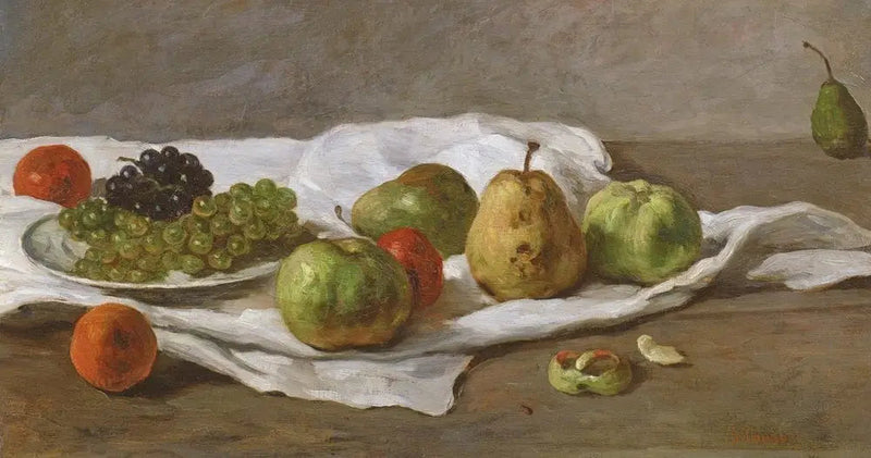 Äpfel, Birnen und Trauben auf einem Tisch - Gustave Courbet