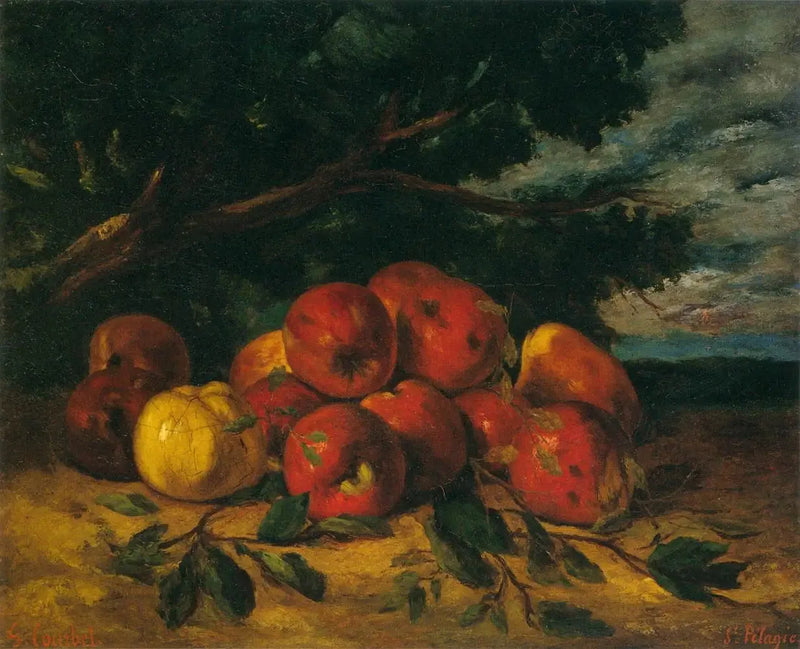 Rote Äpfel zu Füßen eines Baumes - Gustave Courbet