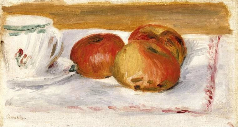 Äpfel und Teetasse - Pierre-Auguste Renoir