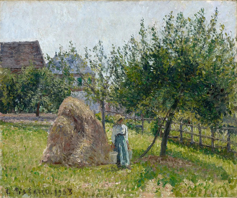 Apfelbaum und Mühle in Eragny, Morgen mit Sonne - Camille Pissarro