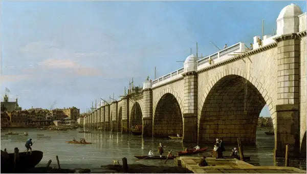Westminster-Brücke im Bau seit dem südöstlichen Pfeiler - Canaletto