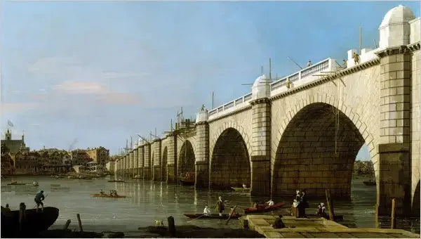 Westminster-Brücke im Bau seit dem südöstlichen Pfeiler - Canaletto