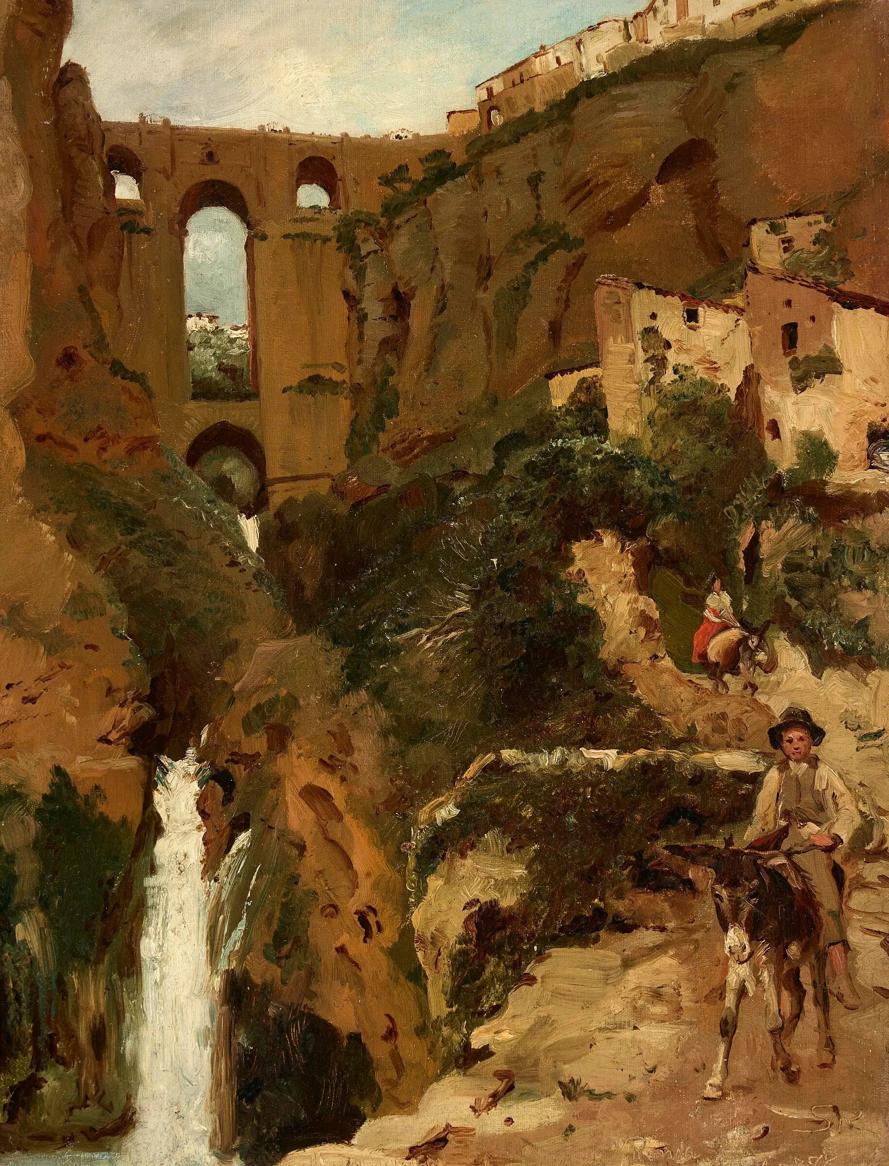 Pont surplombant une gorge rocheuse. Deux cavaliers. Ronda, Espagne. - Peder Severin Krøyer image 1 tableau peint à l’huile sur toile