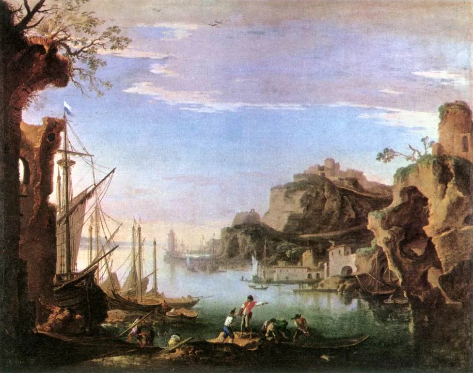 Port avec ruines - Salvator Rosa image 1 reproduction de peinture à l’huile