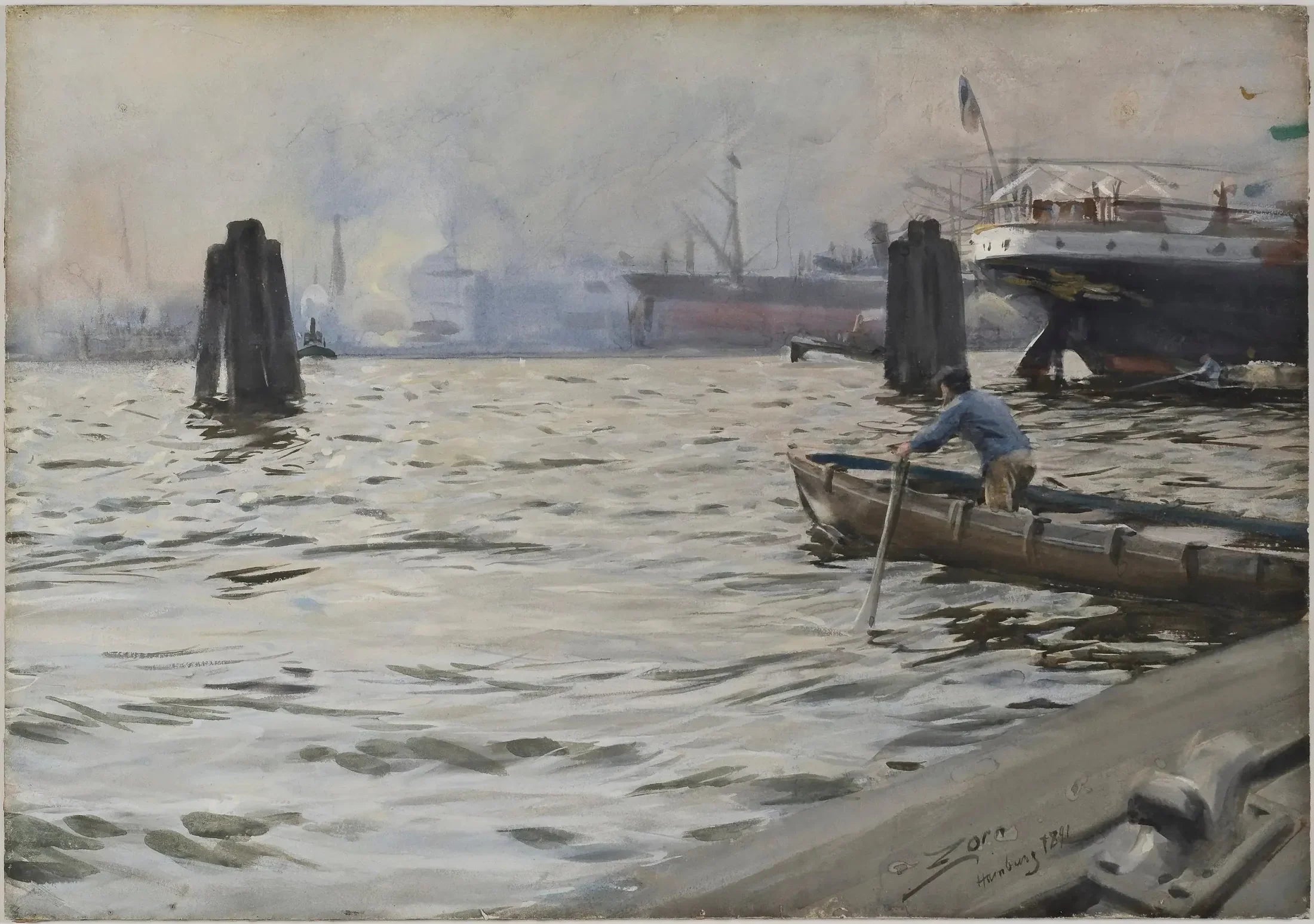 Port de Hambourg - Anders Zorn image 1 reproduction artisanale de tableau