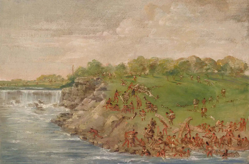 Portage Ojibwé um die Wasserfälle von Saint-Antoine - George Catlin