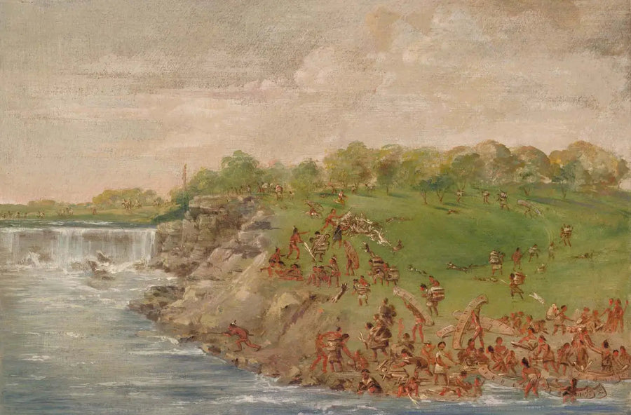 Portage ojibwé autour des chutes de Saint-Antoine - George Catlin image 1 reproduction artisanale de tableau