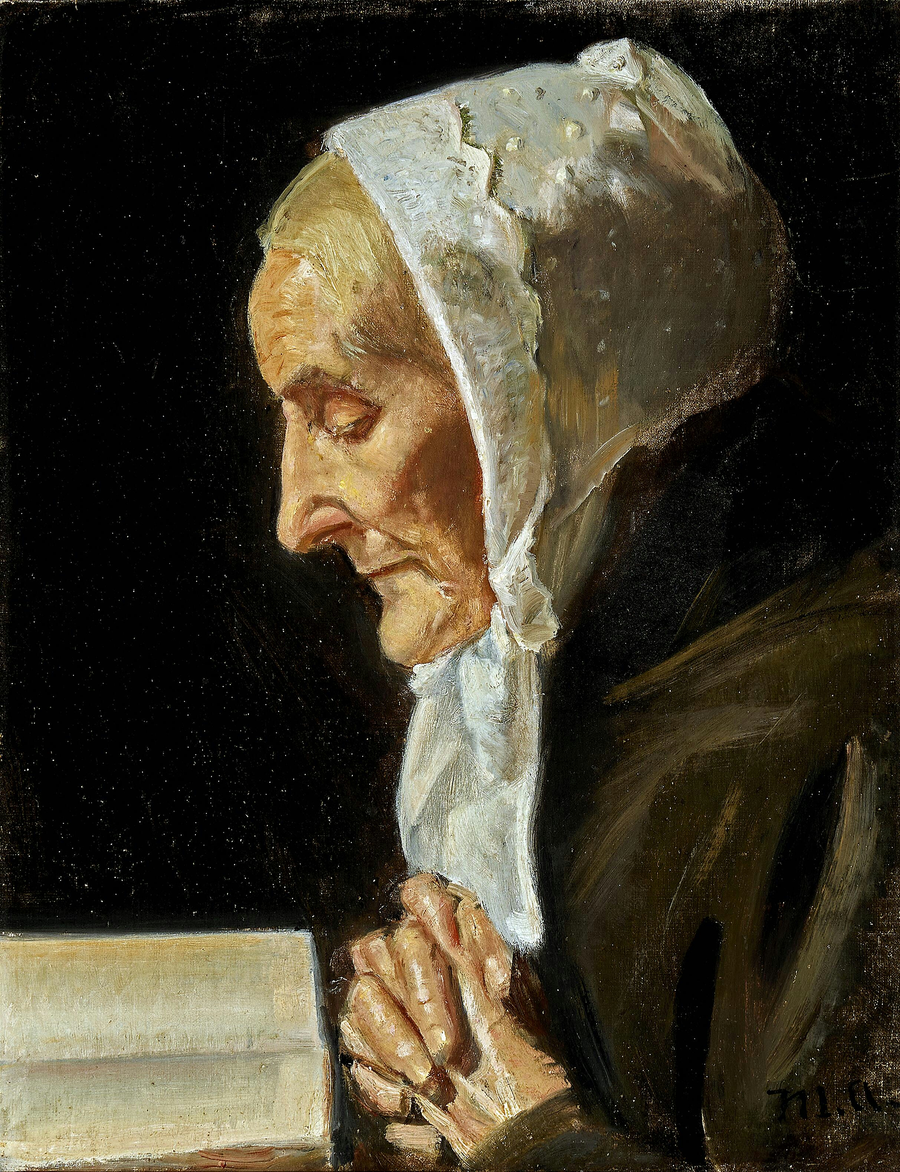 Porträt von Ane Hedvig Brøndum beim Lesen seiner Bibel. -Michael Peter Ancher