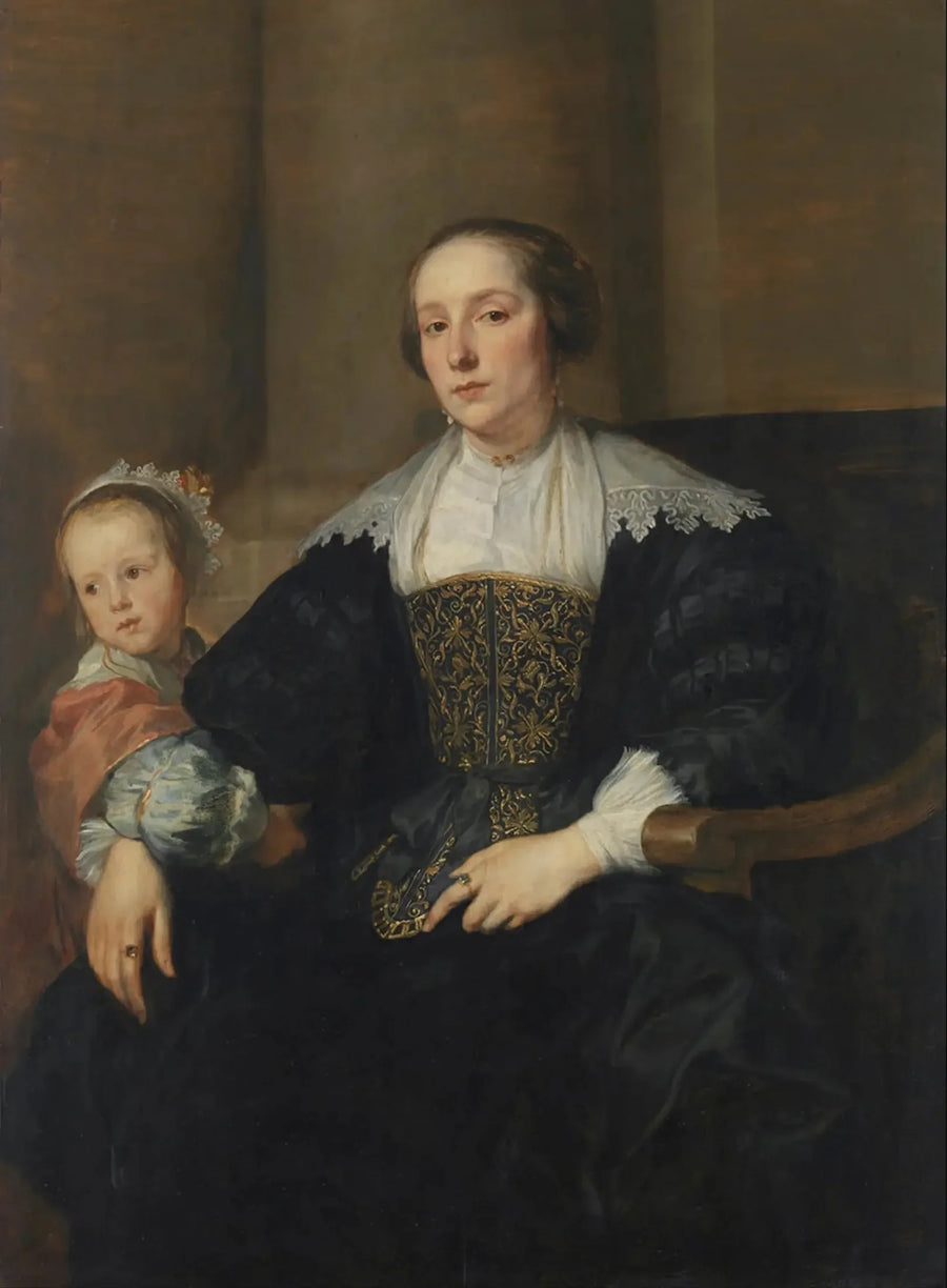 Portrait von Anna van Thielen, Ehefrau des Malers Theodoor Rombouts mit ihrer Tochter - Antoine van Dyck