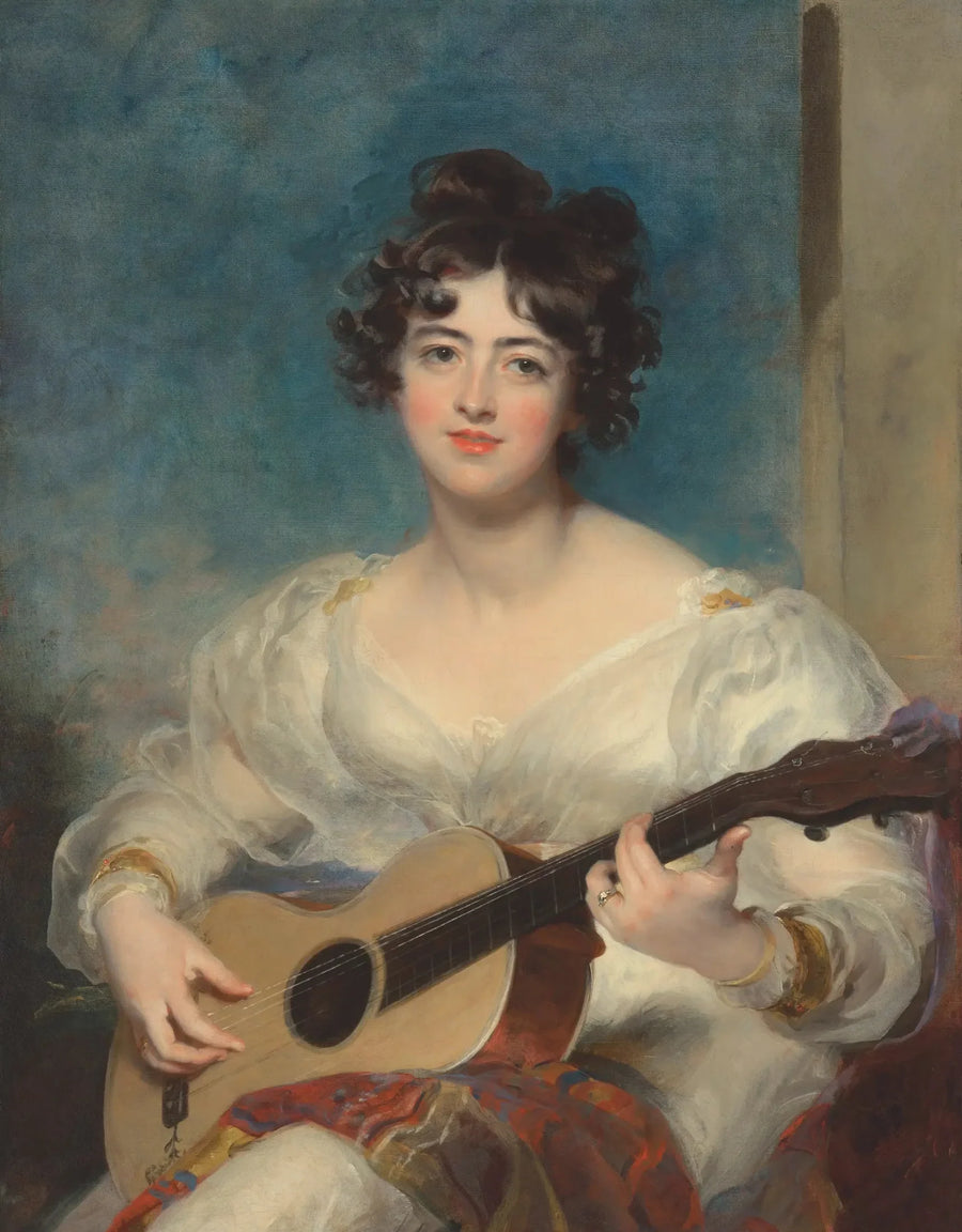 Portrait von Elizabeth Blake, Lady Wallscourt, die Gitarre spielt - Thomas Lawrence