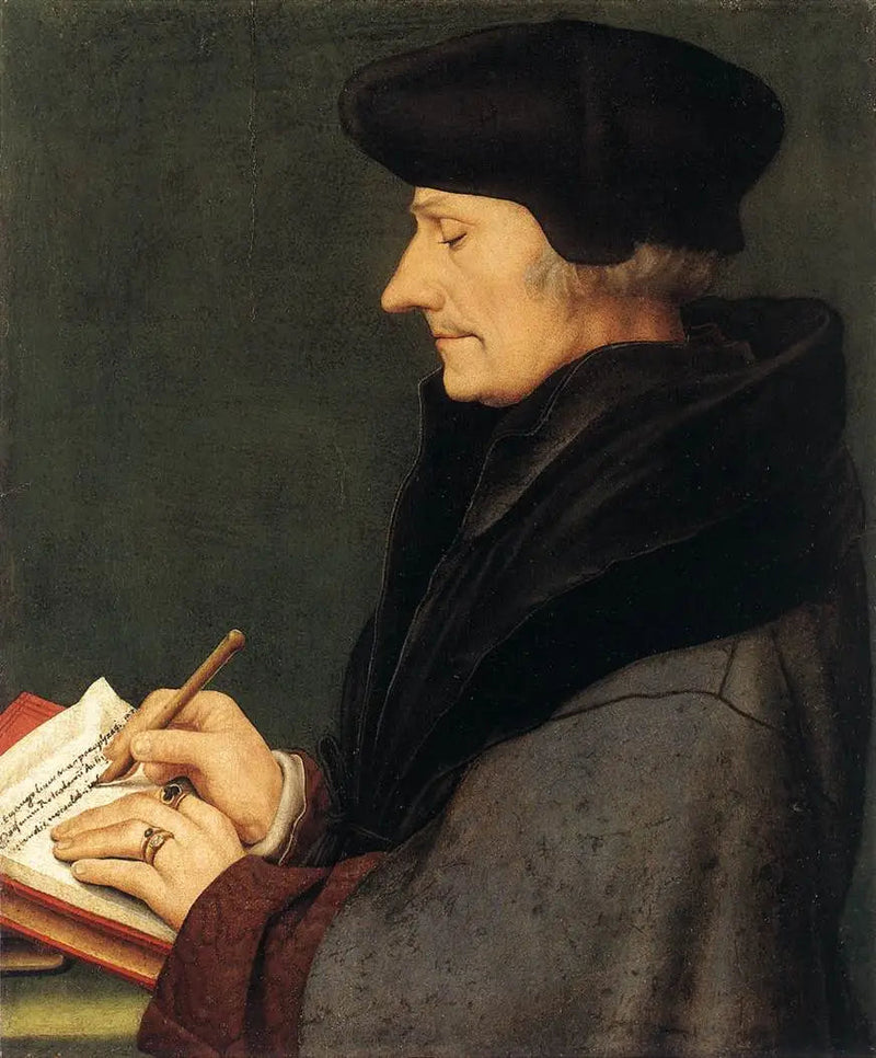Portrait von Erasmus von Rotterdam schreibend - Hans Holbein der Jüngere