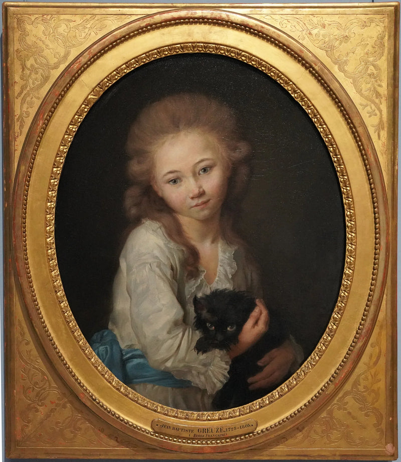 Porträt des Geistes von Baculard d'Arnaud mit einer Katze - Jean-Baptiste Greuze