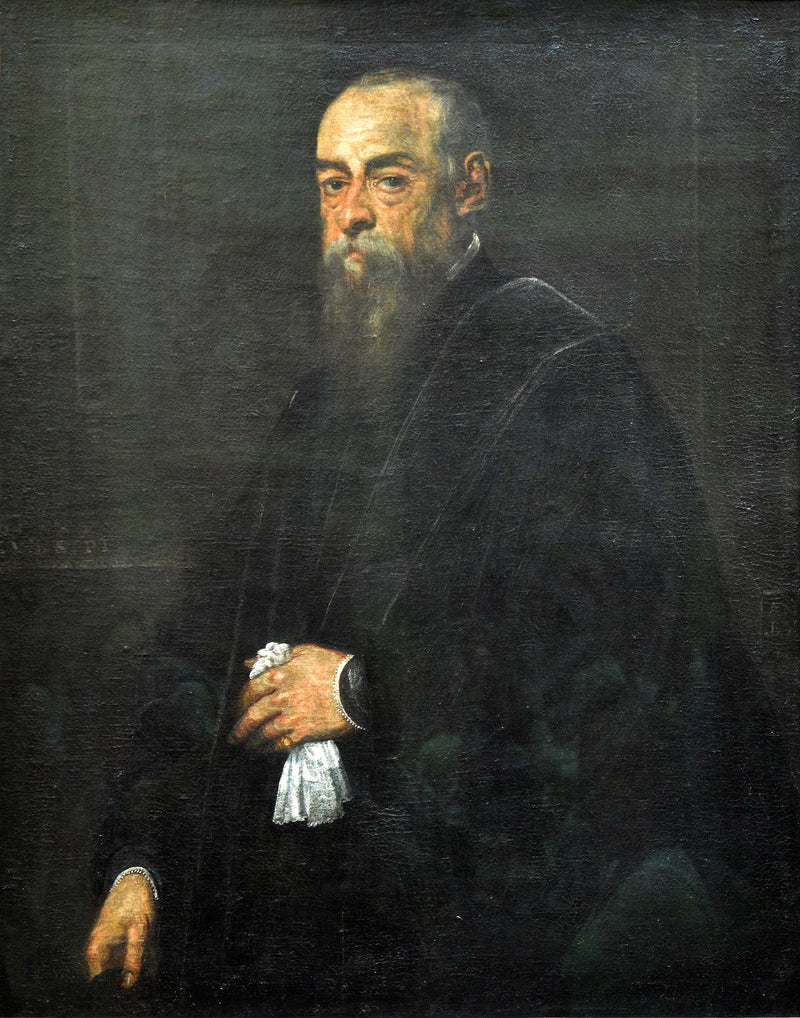 Porträt eines älteren Mannes, der ein Taschentuch hält - Jacopo Tintoretto