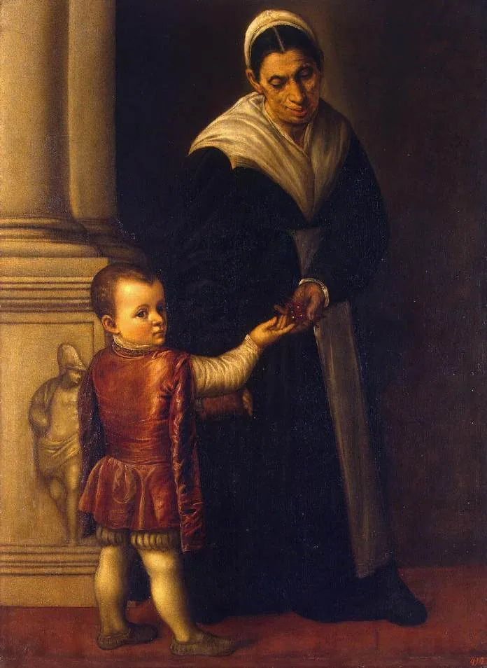 Porträt eines Jungen mit seiner Amme - Alessandro Bonvicino