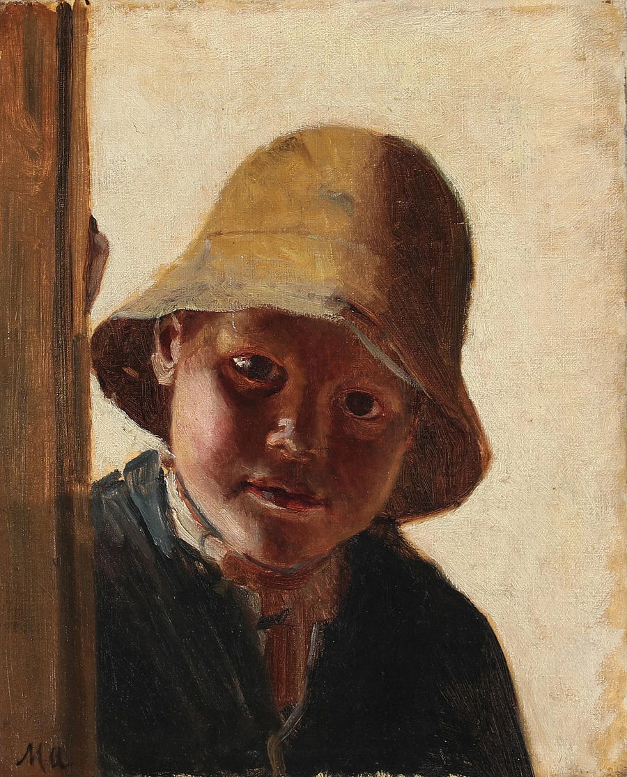Porträt eines Jungen, der aus dem Fenster schaut. – Michael Peter Ancher