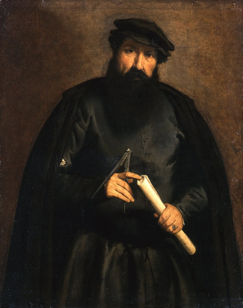 Porträt eines Mannes mit einem Kreis und einer Papierrolle - Lorenzo Lotto