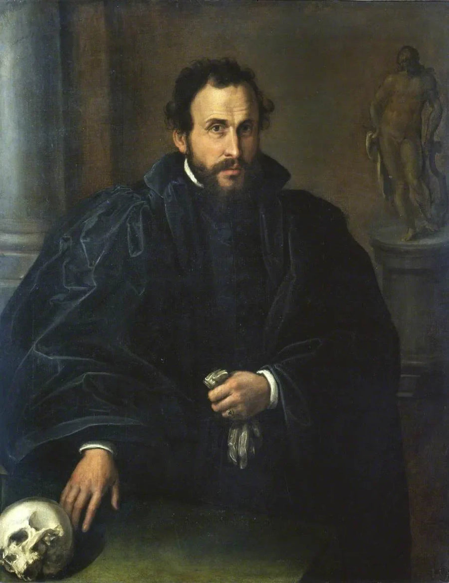 Porträt eines Mannes mit einem Schädel - Lorenzo Lotto