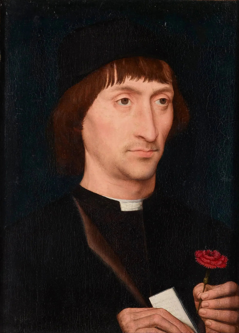 Porträt eines Mannes mit einer Rose - Hans Memling