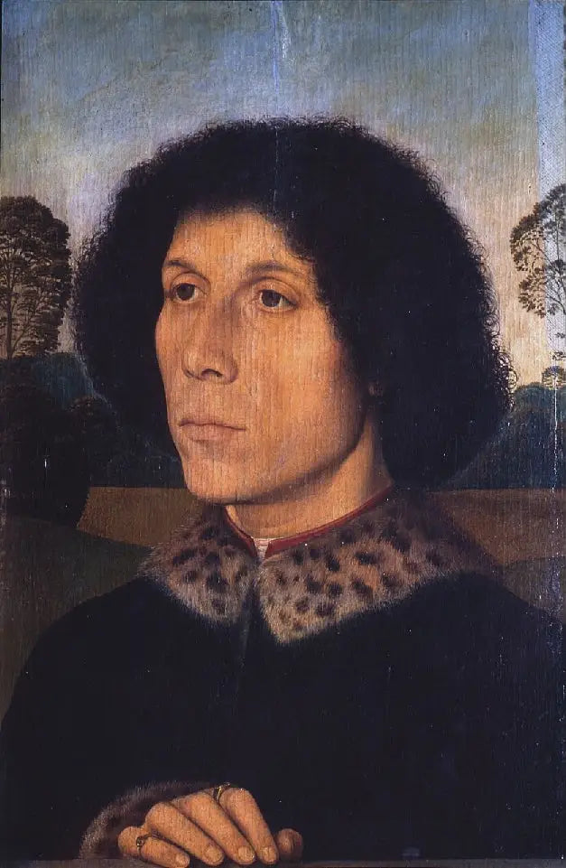 Porträt eines Mannes in einer Landschaft - Hans Memling