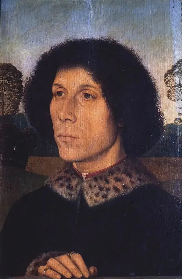 Porträt eines Mannes in einer Landschaft - Hans Memling