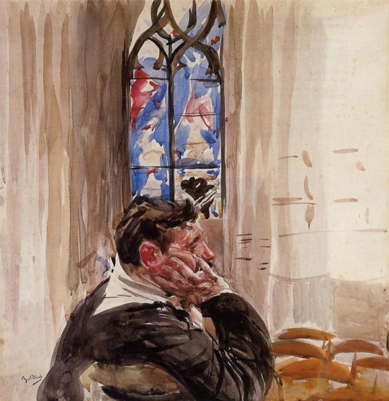 Porträt eines Mannes in einer Kirche - Giovanni Boldini