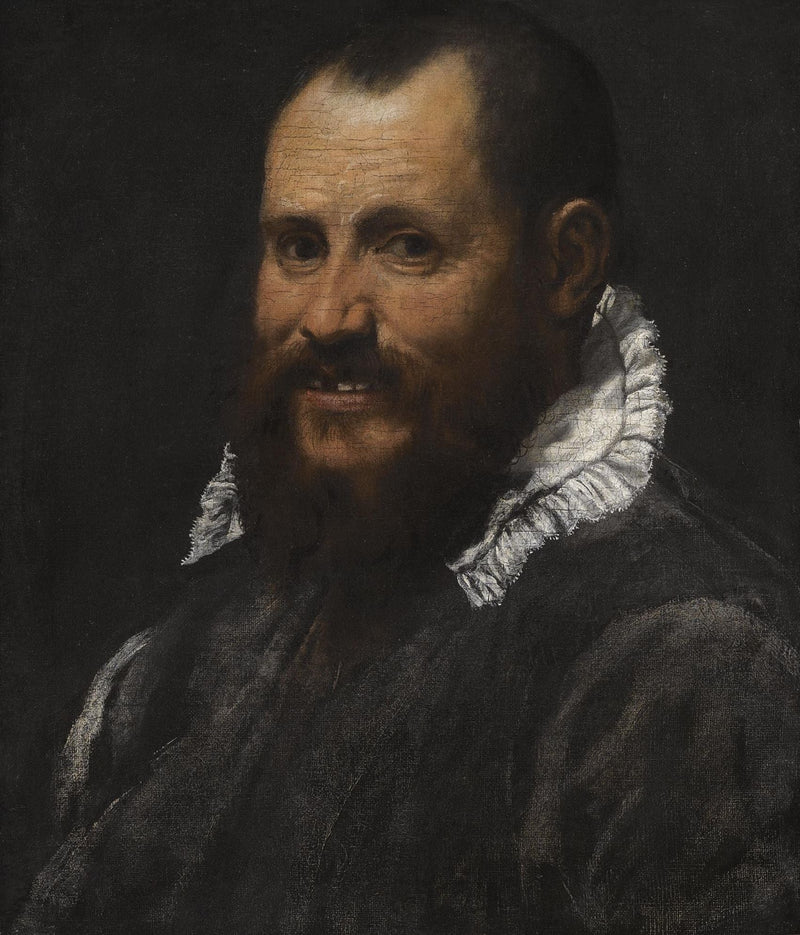 Porträt eines Mannes, im Halbprofil, mit weißem Hemdkragen - Annibale Carracci