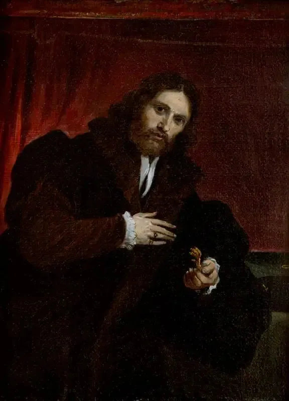 Porträt eines Mannes im Pelzmantel, der eine Löwenklaue hält (nach Lorenzo Lotto) - David Teniers der Jüngere