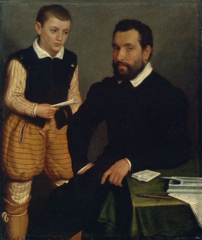 Porträt eines Mannes und eines Jungen (Graf Alborghetti und Sohn) - Giovanni Battista Moroni